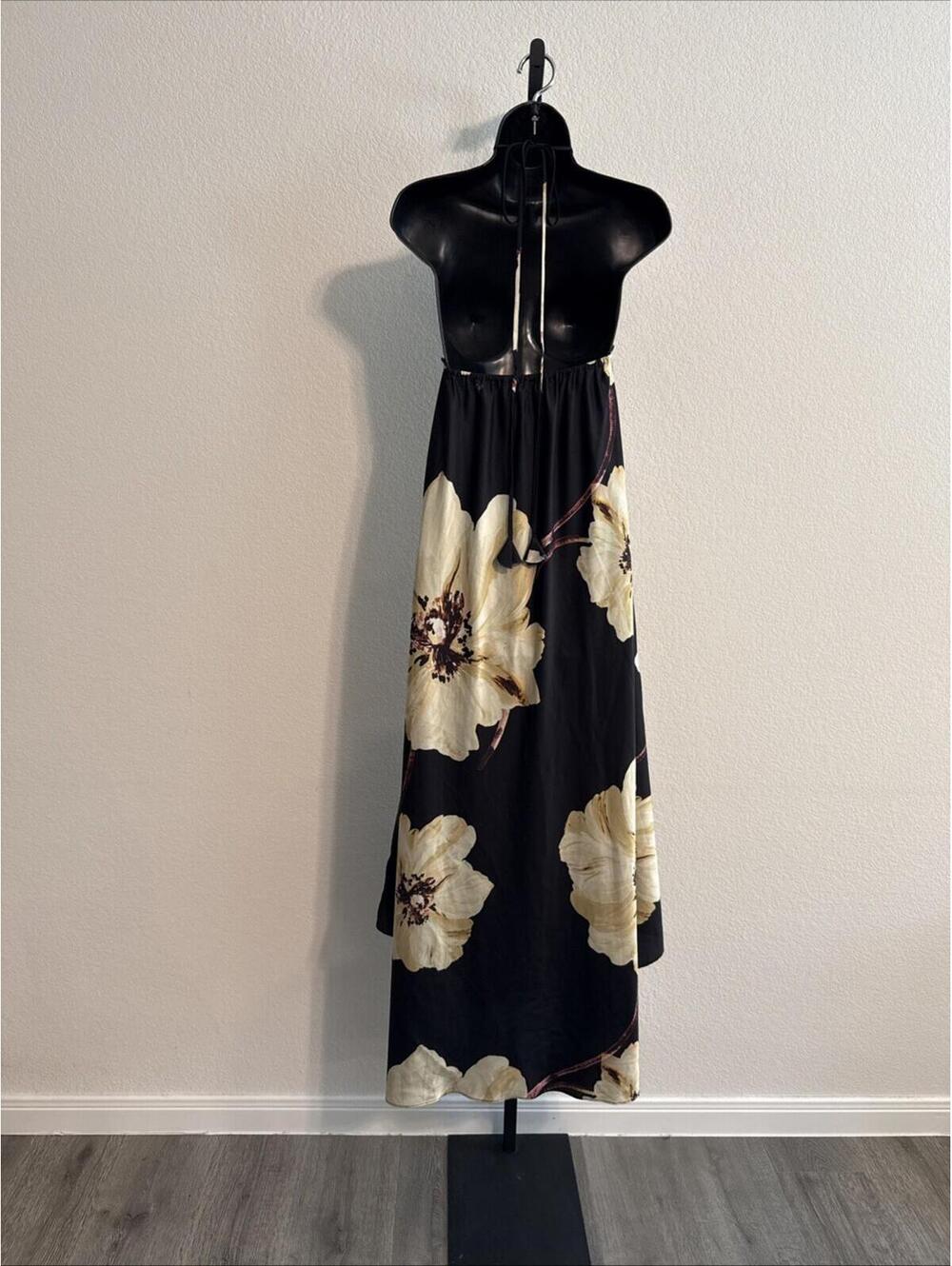 (FLAW) Misa Los Angeles Women's Red Floral Self-Tie Straps A-Line Dress - sz MED - Picture 9 of 15